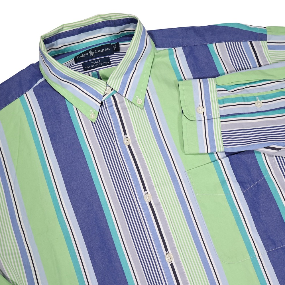 RALPH LAUREN Men's L Green Blue Striped Blake Long Sleeve Button Down Shirt